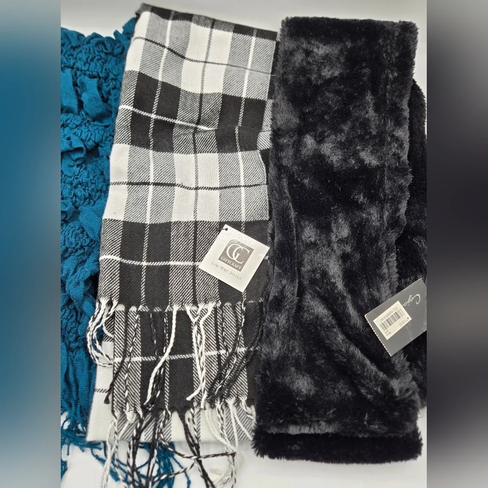 Scarf Lot Cejon NWT In Black Gift Craft In Plaid & Teal Scarf / Wrap